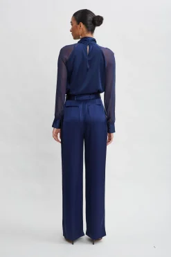 Elie Tahari Chiffon Sleeve Silk Satin Tie Shirt- Tops & Sweaters