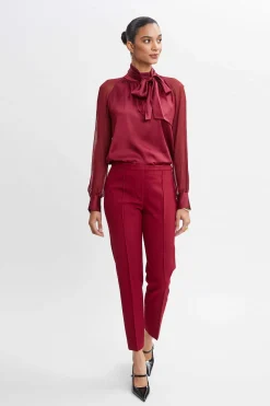 Elie Tahari Chiffon Sleeve Silk Satin Tie Shirt- Tops & Sweaters|Suiting
