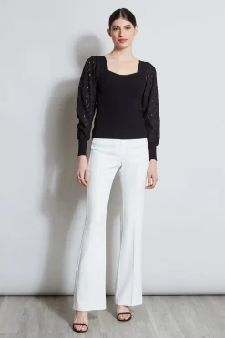 Elie Tahari Contour Neck Lace Sleeve Sweater- Tops & Sweaters