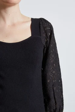 Elie Tahari Contour Neck Lace Sleeve Sweater- Tops & Sweaters