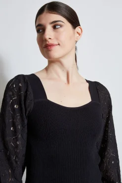 Elie Tahari Contour Neck Lace Sleeve Sweater- Tops & Sweaters