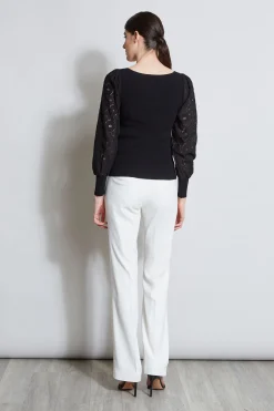 Elie Tahari Contour Neck Lace Sleeve Sweater- Tops & Sweaters