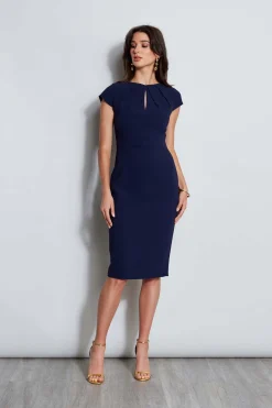 Elie Tahari Crepe Keyhole Dart Dress- Dresses & Jumpsuits|Short Sleeve Dresses