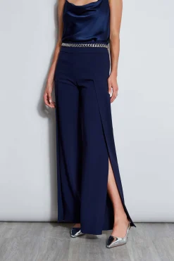 Elie Tahari Crepe Overlay Slit Pant- Bottoms|Suiting