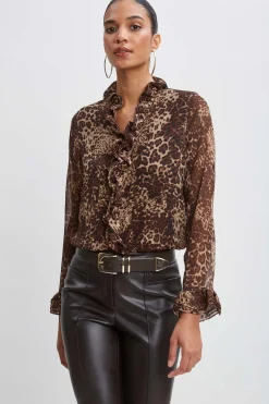 Elie Tahari Crinkle Chiffon Safari Blouson Shirt- Tops & Sweaters