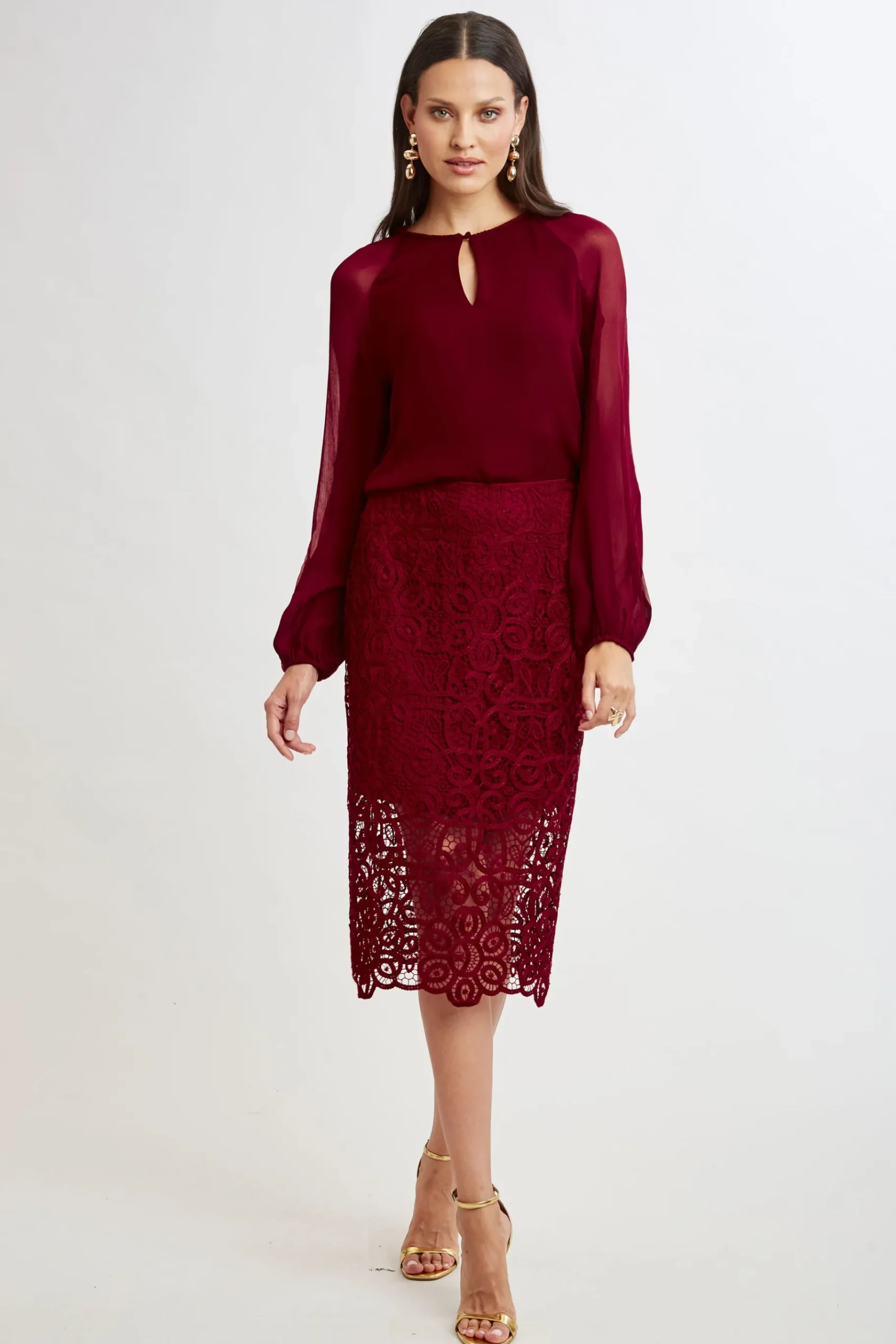 Elie Tahari Crochet Lace Midi Skirt- Bottoms