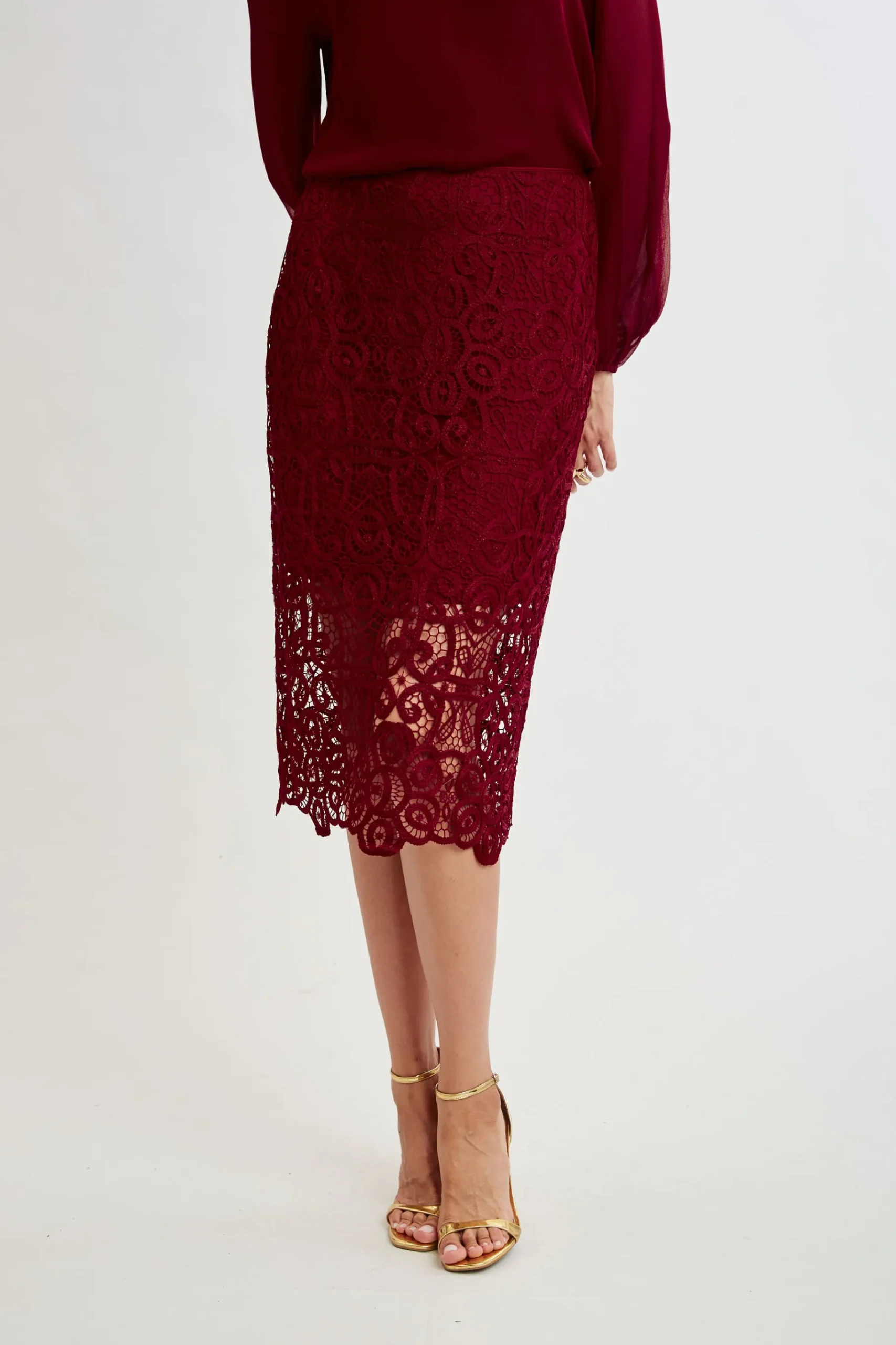 Elie Tahari Crochet Lace Midi Skirt- Bottoms