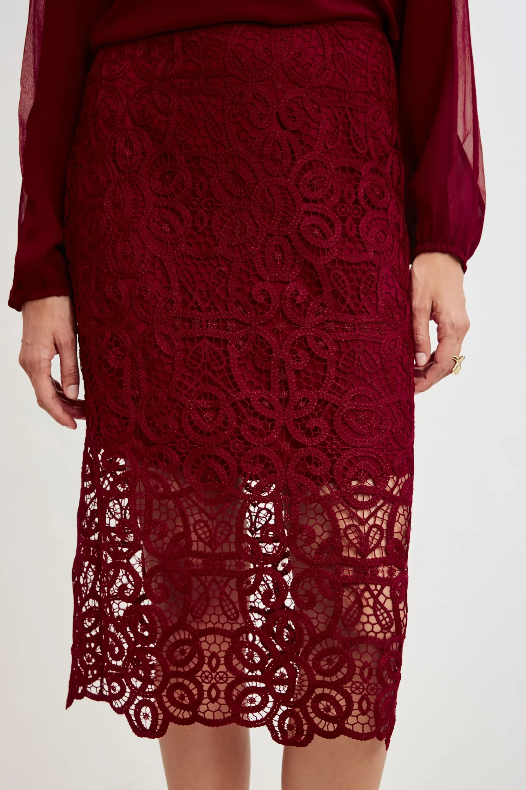 Elie Tahari Crochet Lace Midi Skirt- Bottoms