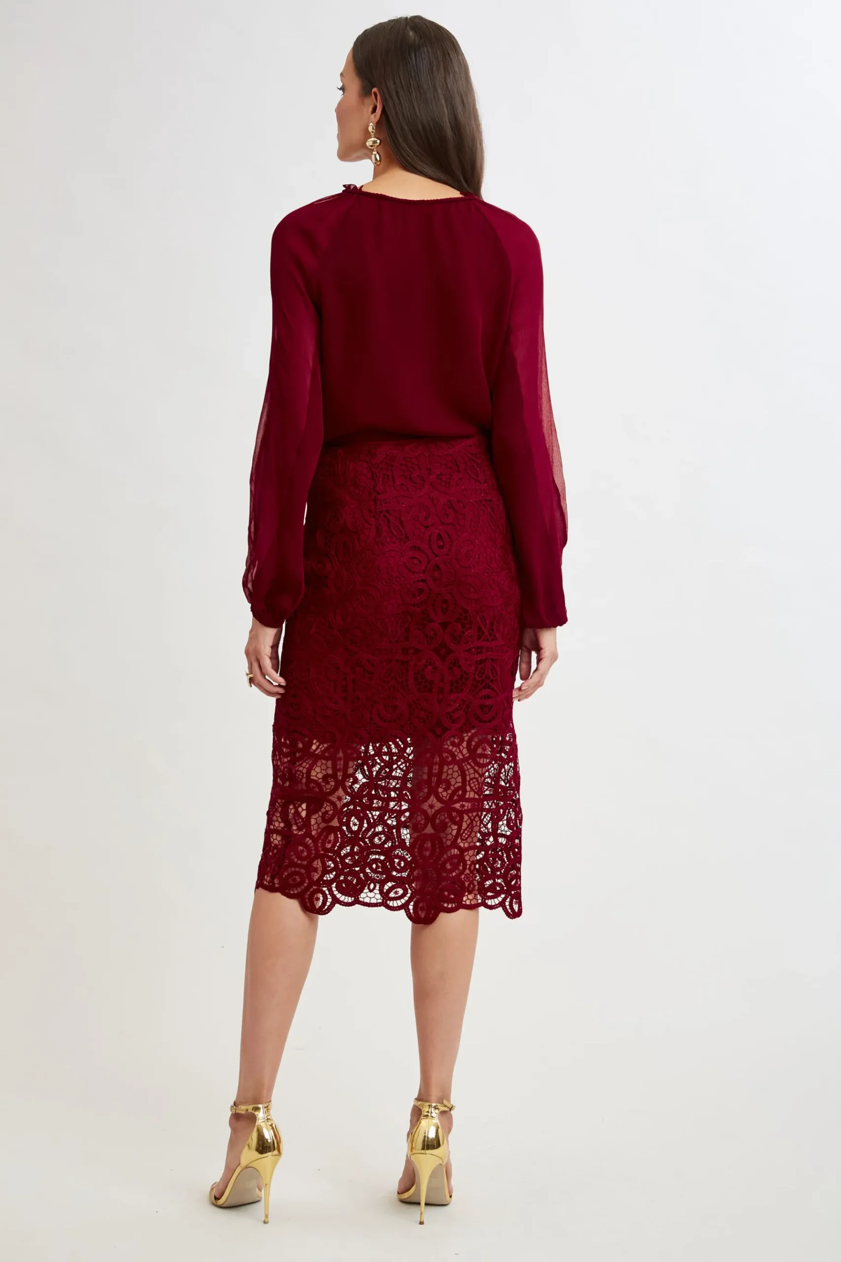 Elie Tahari Crochet Lace Midi Skirt- Bottoms