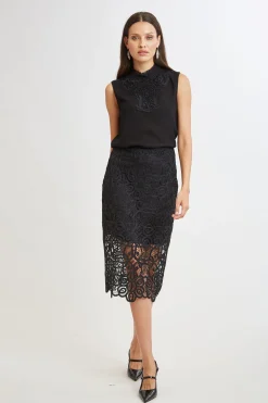 Elie Tahari Crochet Lace Midi Skirt- Bottoms