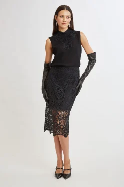 Elie Tahari Crochet Lace Midi Skirt- Bottoms