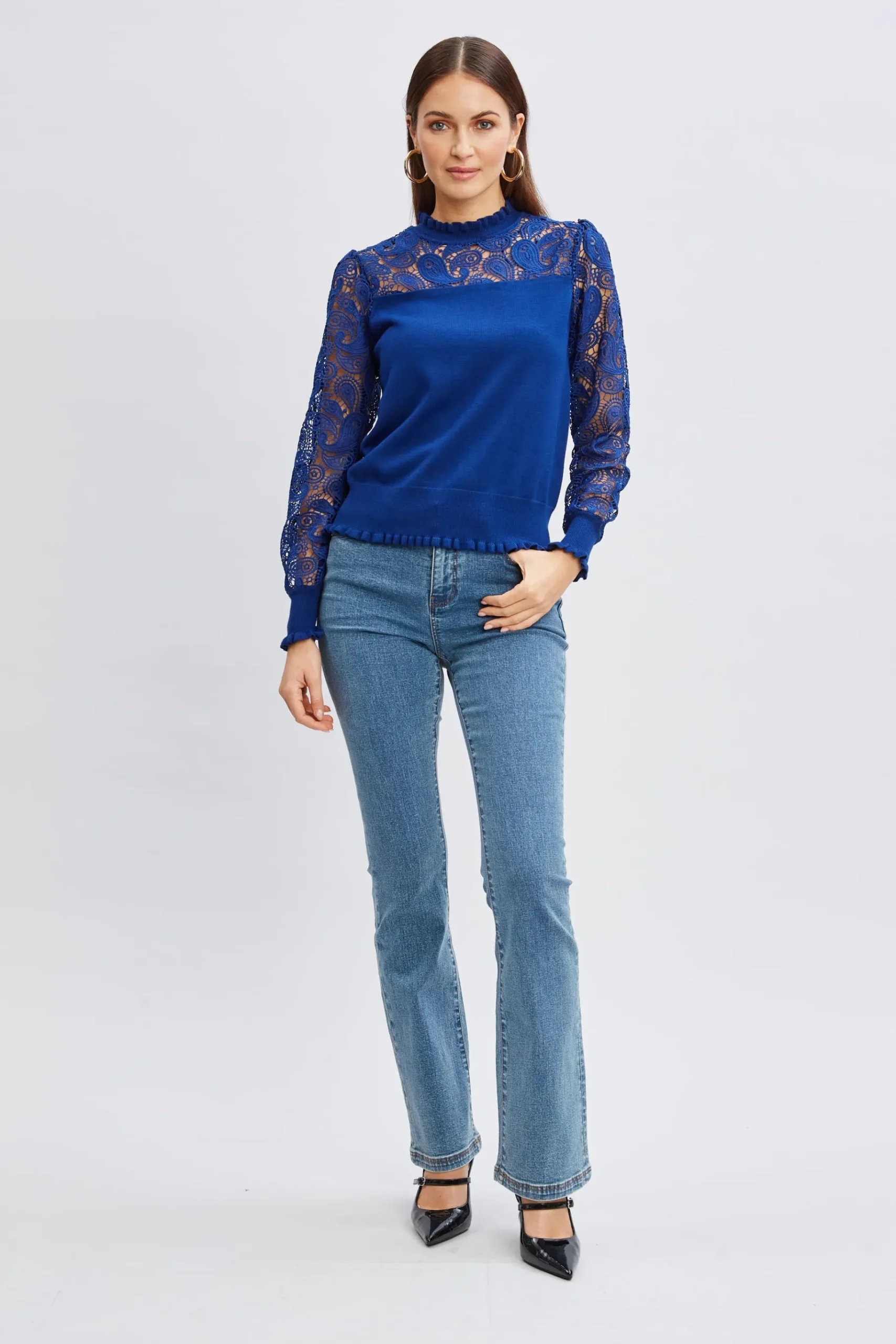 Elie Tahari Crochet Long Sleeve Sweater- Tops & Sweaters