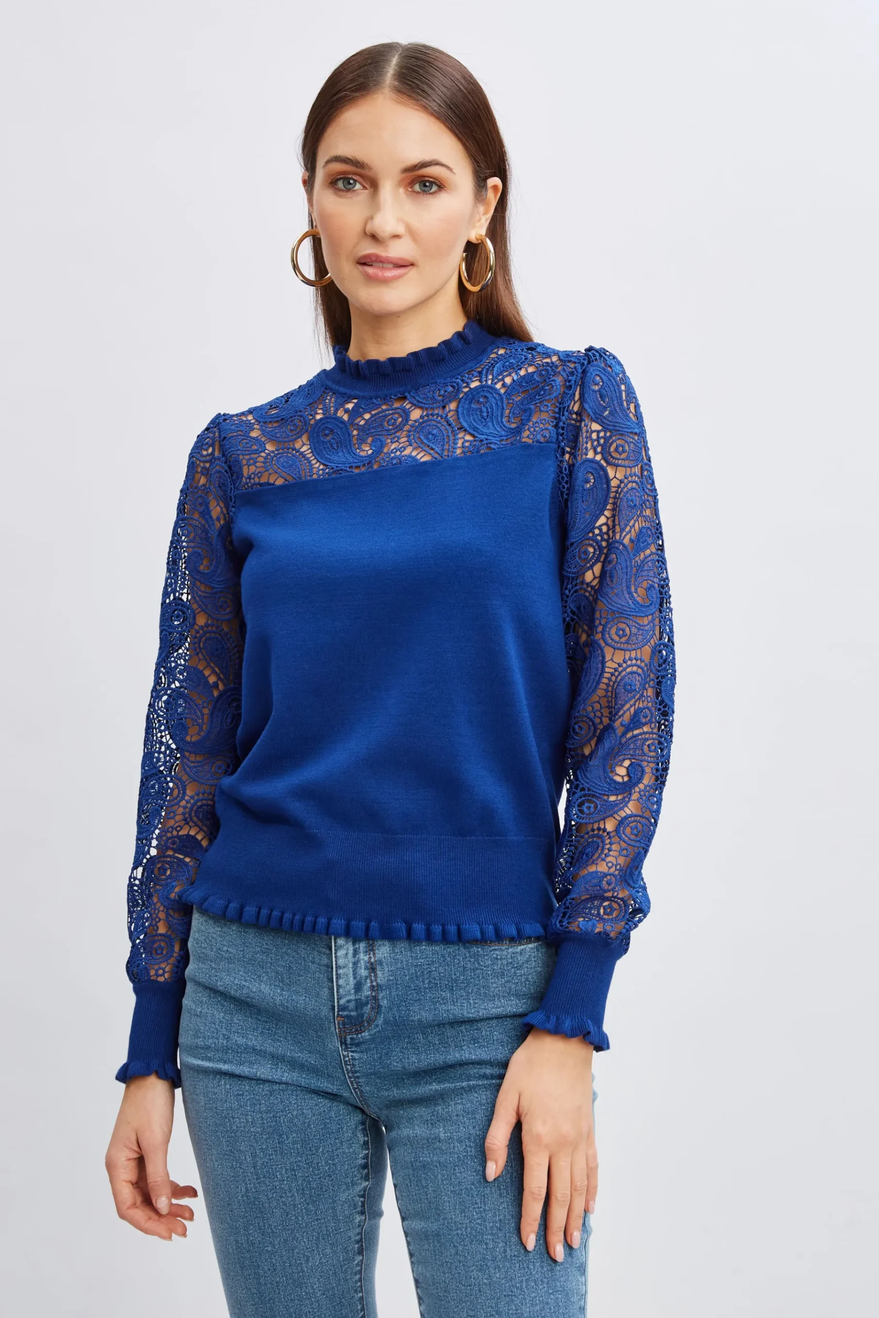 Elie Tahari Crochet Long Sleeve Sweater- Tops & Sweaters