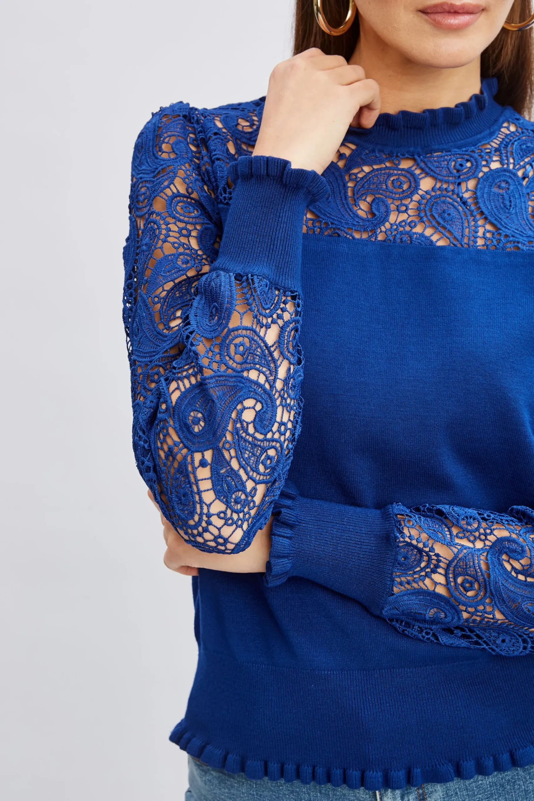 Elie Tahari Crochet Long Sleeve Sweater- Tops & Sweaters