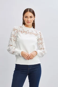 Elie Tahari Crochet Long Sleeve Sweater- Tops & Sweaters