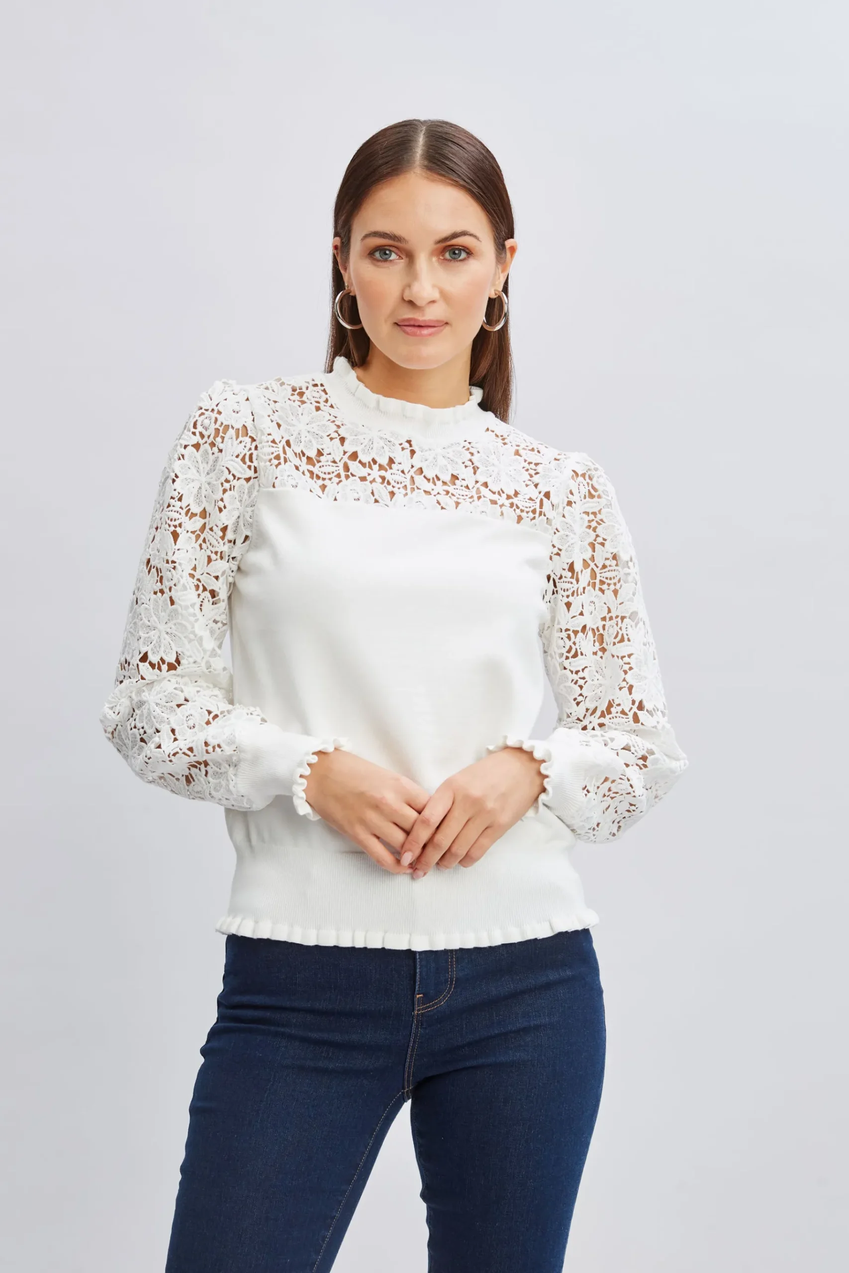 Elie Tahari Crochet Long Sleeve Sweater- Tops & Sweaters