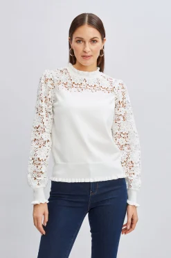 Elie Tahari Crochet Long Sleeve Sweater- Tops & Sweaters