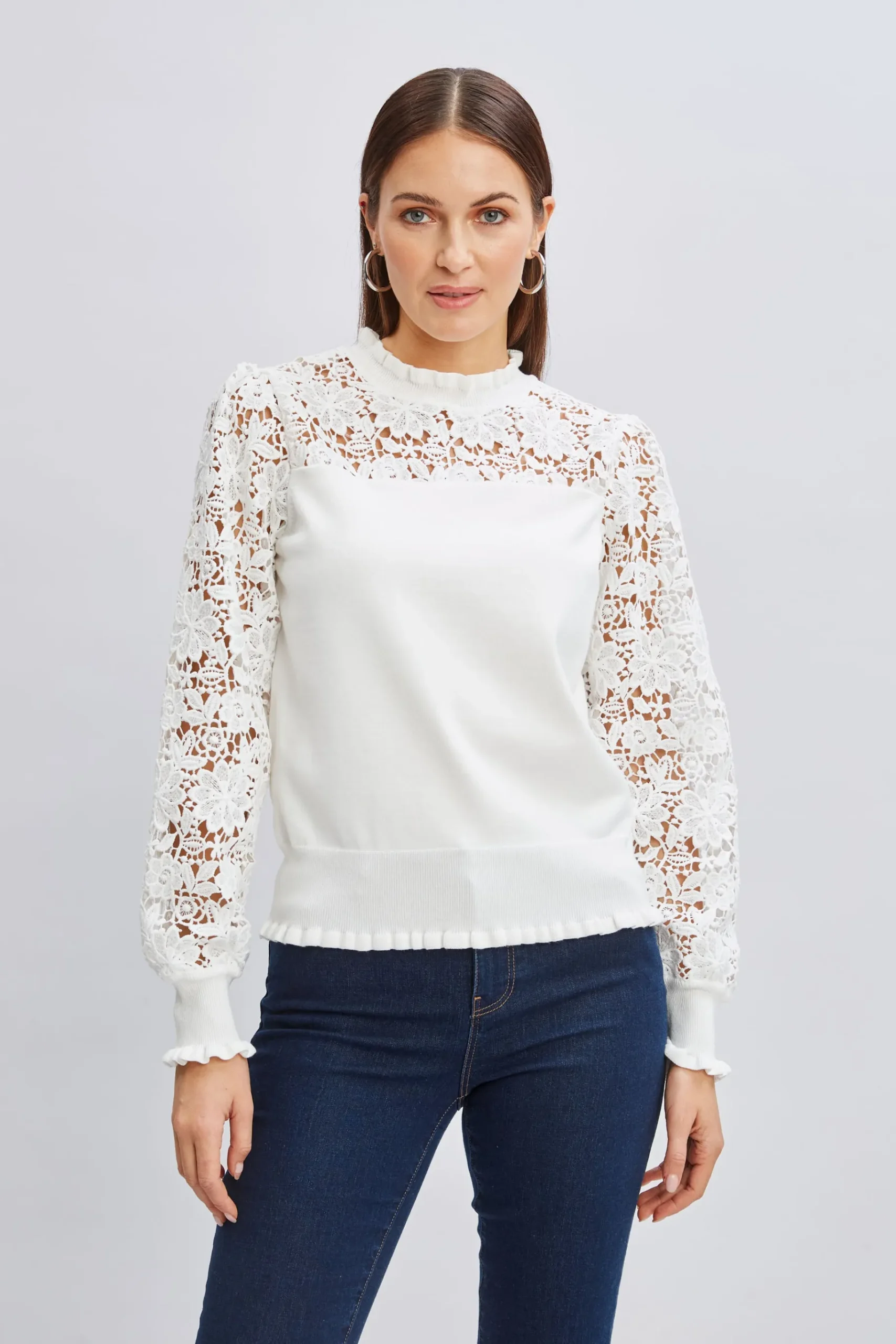 Elie Tahari Crochet Long Sleeve Sweater- Tops & Sweaters