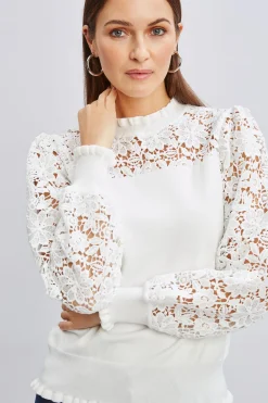 Elie Tahari Crochet Long Sleeve Sweater- Tops & Sweaters