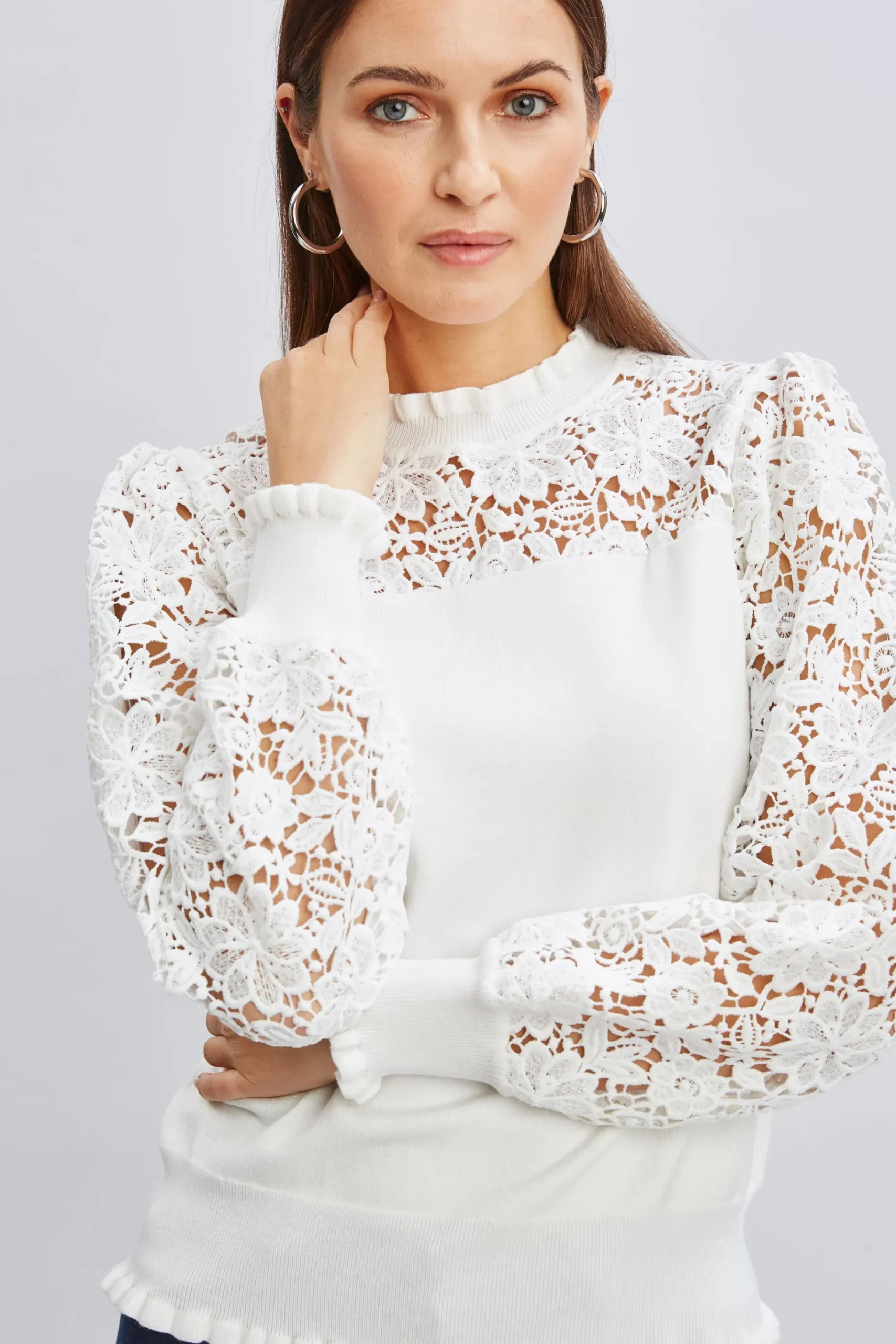 Elie Tahari Crochet Long Sleeve Sweater- Tops & Sweaters