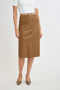 Elie Tahari Croco Embossed Vegan Leather Midi Skirt- Bottoms|Suiting