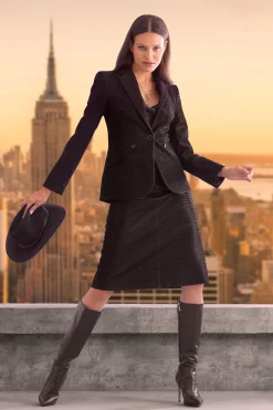 Elie Tahari Croco Embossed Vegan Leather Panel Blazer- Jackets & Blazers|Suiting