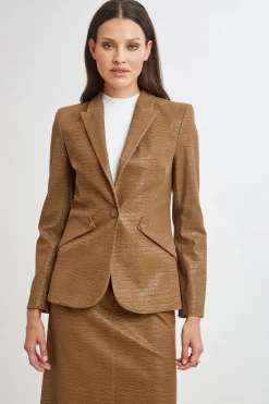 Elie Tahari Croco Embossed Vegan Leather Panel Blazer- Jackets & Blazers|Suiting