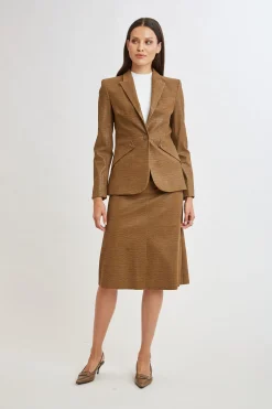 Elie Tahari Croco Embossed Vegan Leather Panel Blazer- Jackets & Blazers|Suiting
