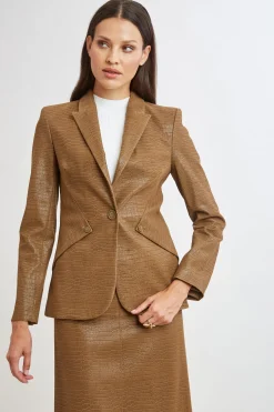 Elie Tahari Croco Embossed Vegan Leather Panel Blazer- Jackets & Blazers|Suiting