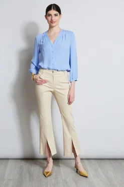 Elie Tahari Cropped Denim Canvas Slit Pant- Bottoms