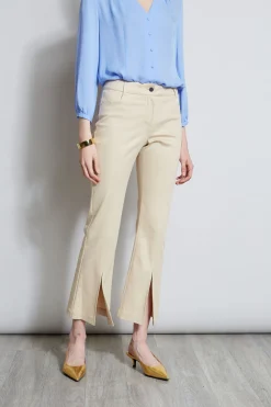 Elie Tahari Cropped Denim Canvas Slit Pant- Bottoms
