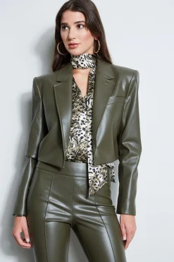 Elie Tahari Cropped Vegan Leather Jacket- Jackets & Blazers