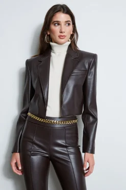 Elie Tahari Cropped Vegan Leather Jacket- Jackets & Blazers