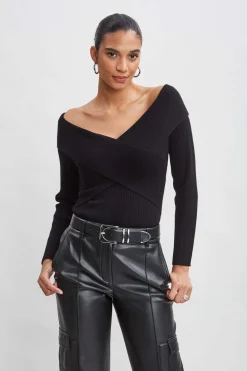 Elie Tahari Cross Shoulder Cashmere Merino Sweater- Tops & Sweaters