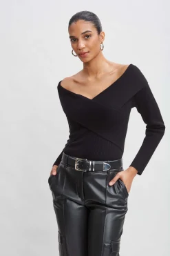 Elie Tahari Cross Shoulder Cashmere Merino Sweater- Tops & Sweaters
