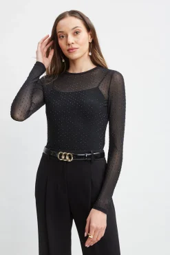 Elie Tahari Crystal Mesh Long Sleeve Knit- Tops & Sweaters