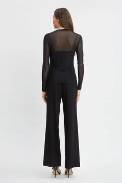 Elie Tahari Crystal Mesh Long Sleeve Knit- Tops & Sweaters