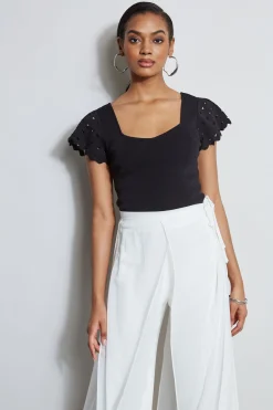 Elie Tahari Cut Out Flutter Sleeve Sweater- Tops & Sweaters