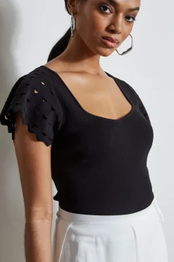 Elie Tahari Cut Out Flutter Sleeve Sweater- Tops & Sweaters