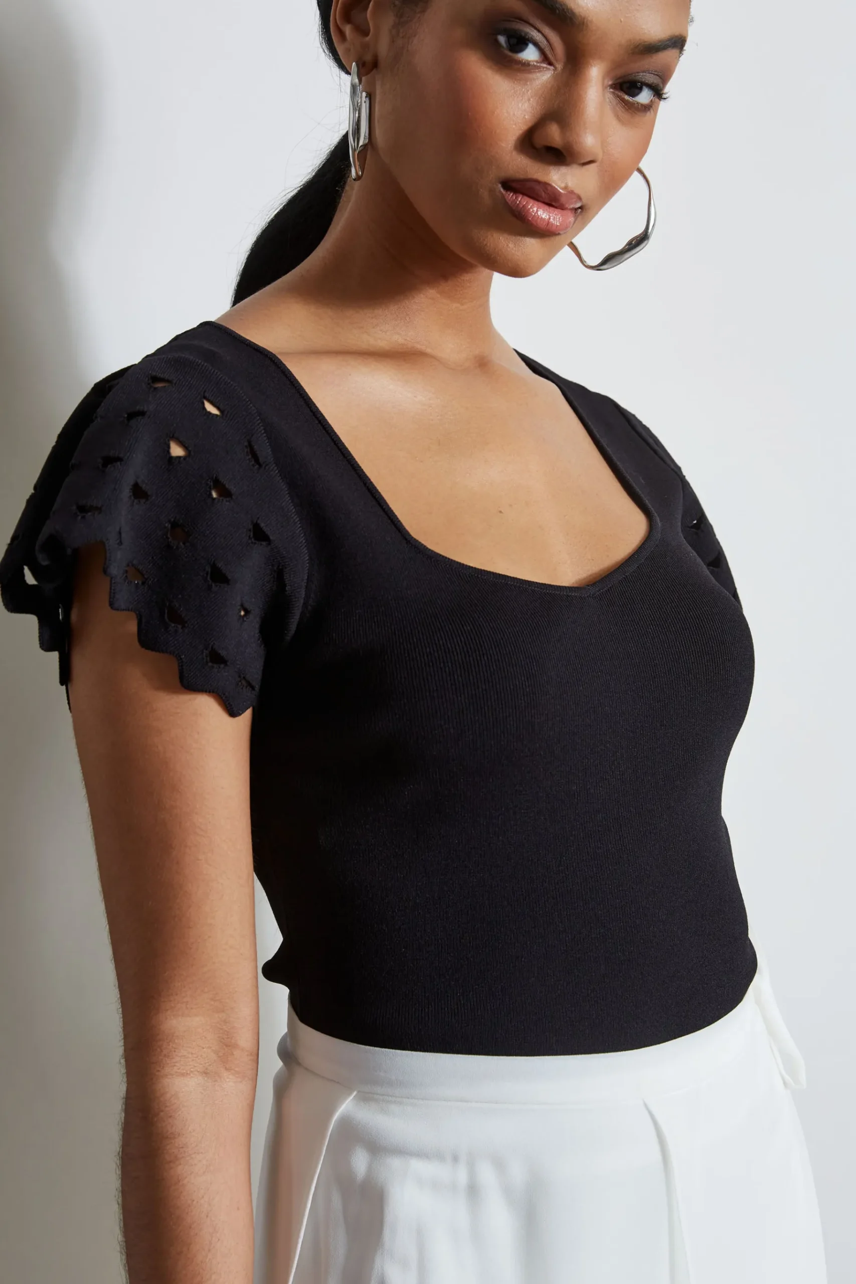 Elie Tahari Cut Out Flutter Sleeve Sweater- Tops & Sweaters