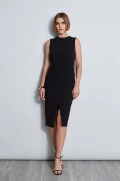 Elie Tahari Dart Neck Faux Wrap Dress- Dresses & Jumpsuits|Sleeveless Dresses