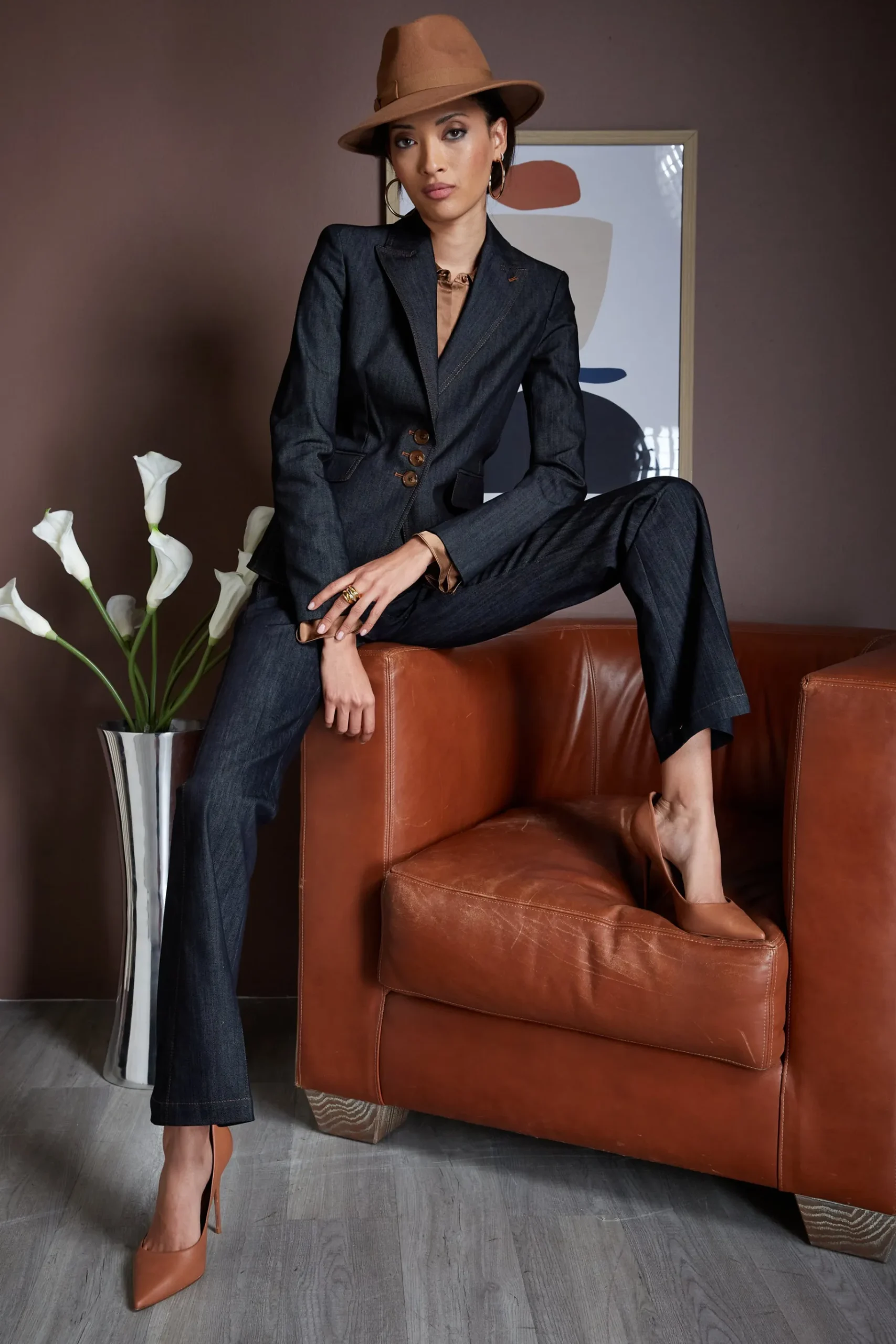 Elie Tahari Denim 3 Button Blazer- Jackets & Blazers