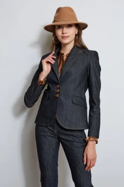 Elie Tahari Denim 3 Button Blazer- Jackets & Blazers