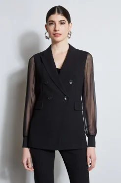 Elie Tahari Double Breasted Chiffon Sleeve Blazer- Jackets & Blazers