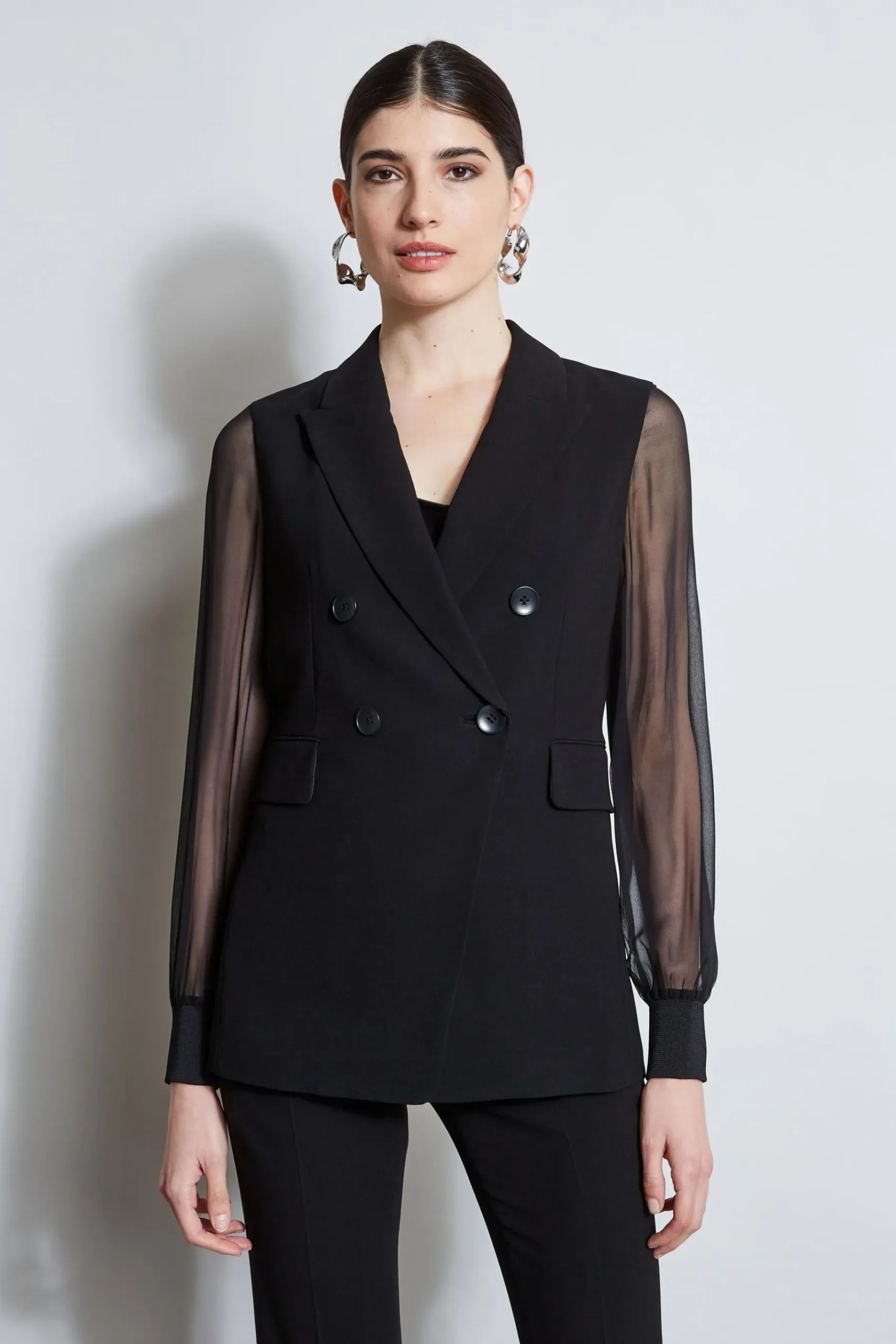 Elie Tahari Double Breasted Chiffon Sleeve Blazer- Jackets & Blazers