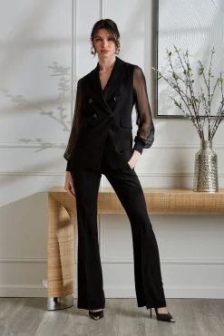 Elie Tahari Double Breasted Chiffon Sleeve Blazer- Jackets & Blazers