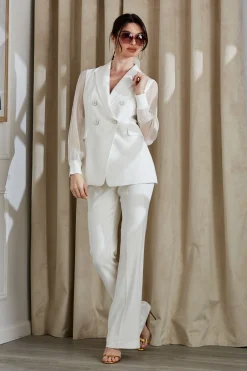 Elie Tahari Double Breasted Chiffon Sleeve Blazer- Jackets & Blazers