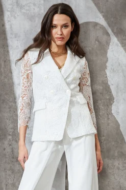 Elie Tahari Double Breasted Lace Blazer- Jackets & Blazers