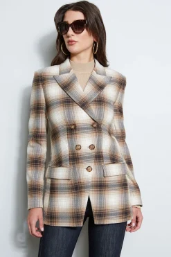 Elie Tahari Double Breasted Ombre Plaid Blazer- Jackets & Blazers