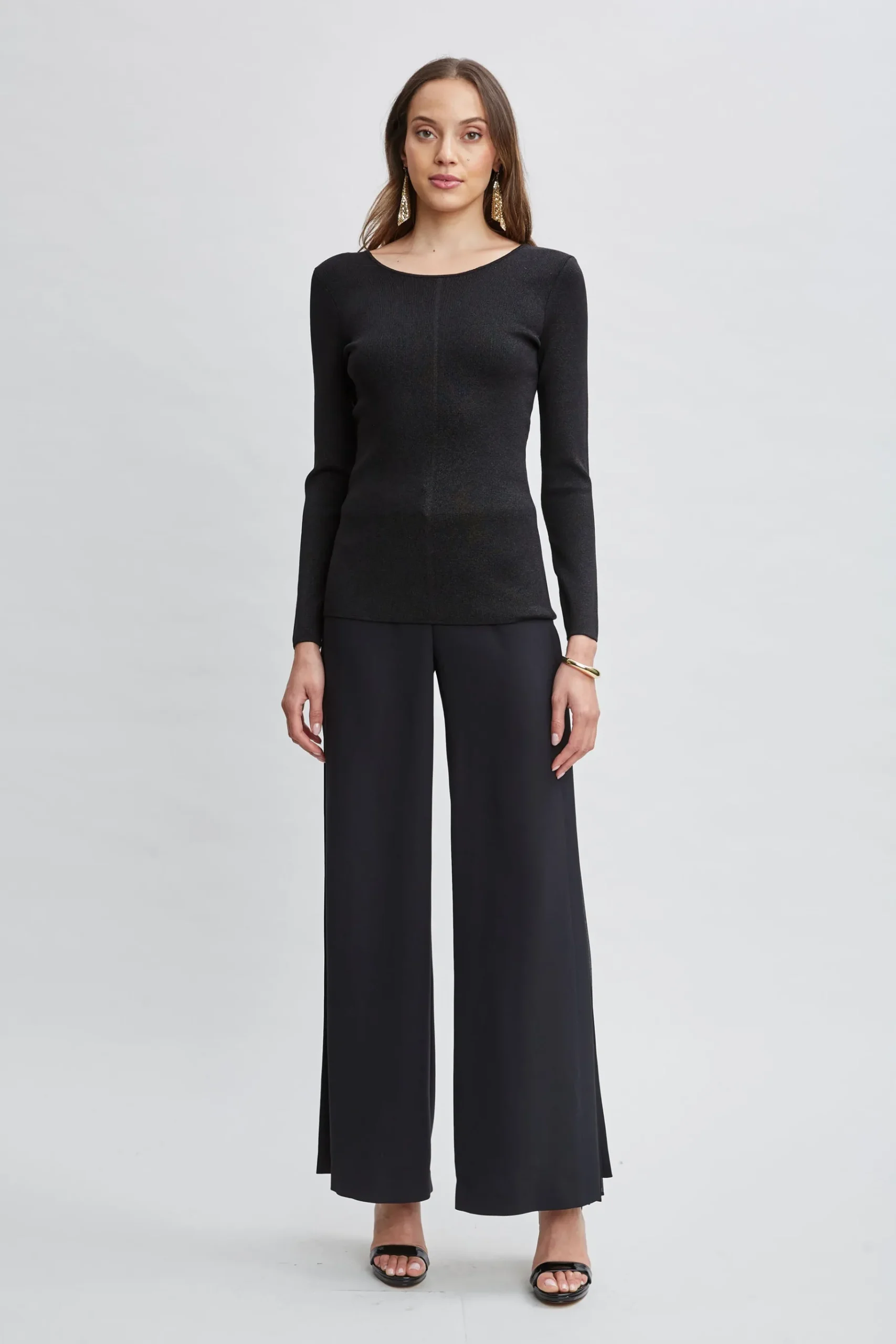 Elie Tahari Draped Chain Lurex Sweater- Tops & Sweaters
